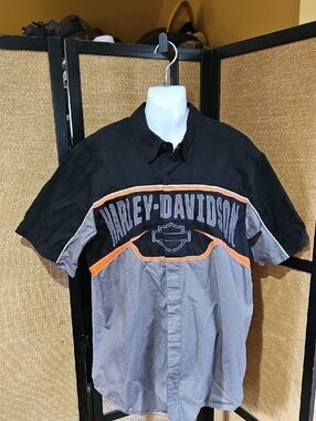 Harley-Davidson Black, Gray and Orange Short Sleeve Logo Shirt